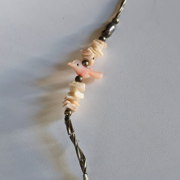 VTG Sterling Silver Double Strand MOP Fetish Bird Butterfly Pendant Necklace 16" - Picture 5 of 11